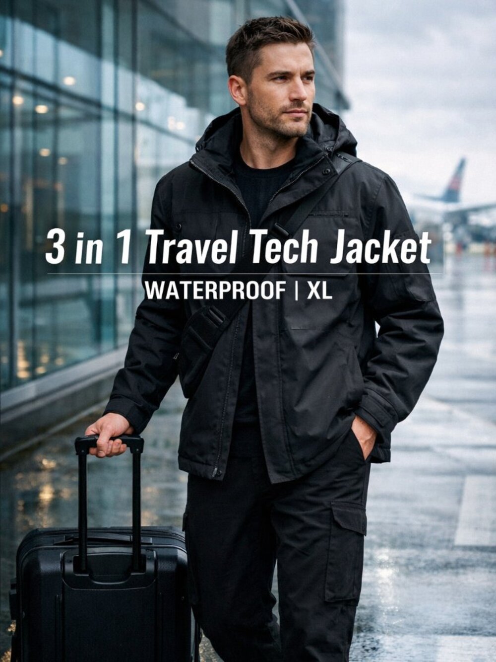 TUMI T Tech 3 in 1 Travel Jacket Mens XL Black Waterproof Utility Techwear Shell